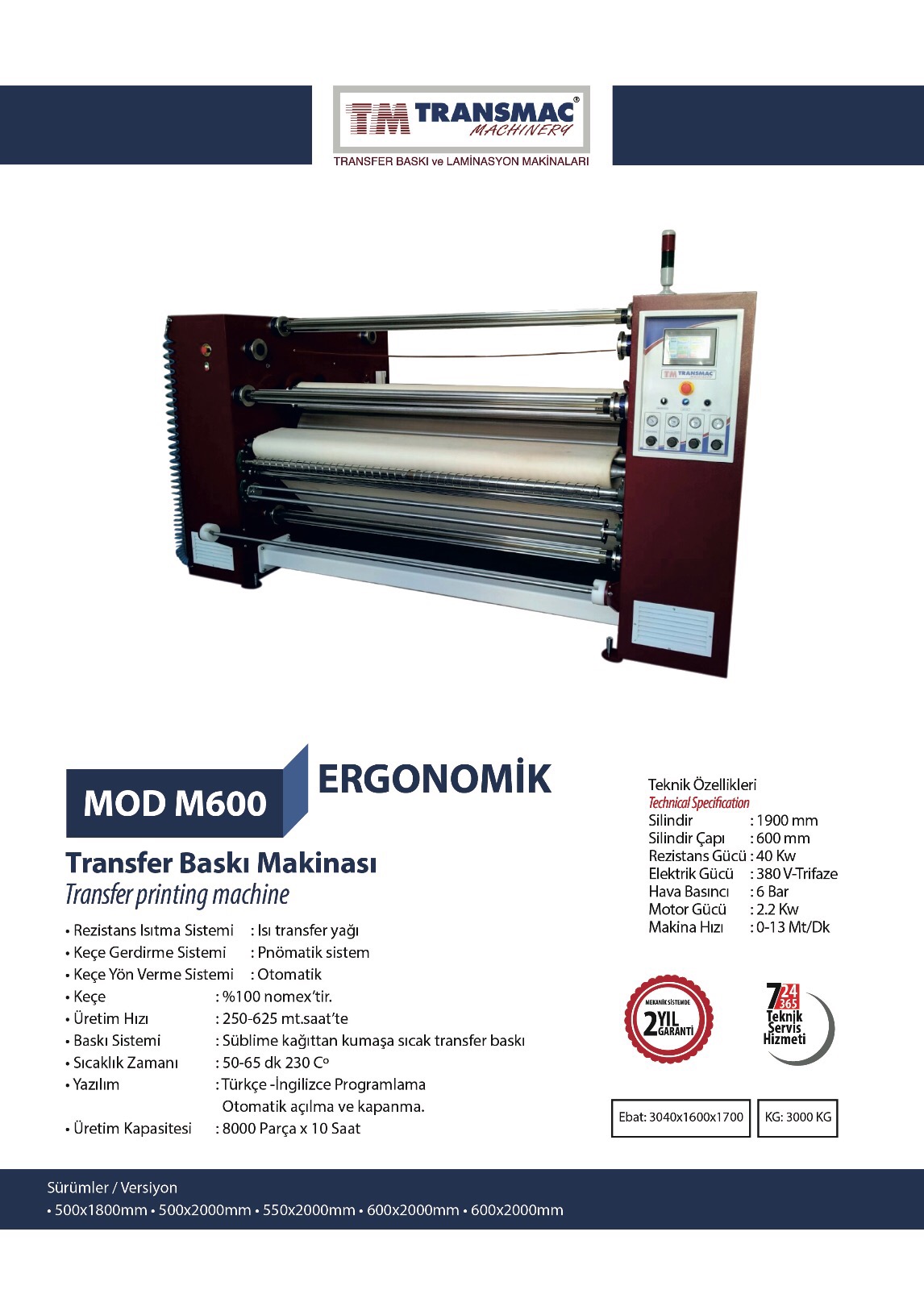 Transmac MOD M600 transfer baskı makinası